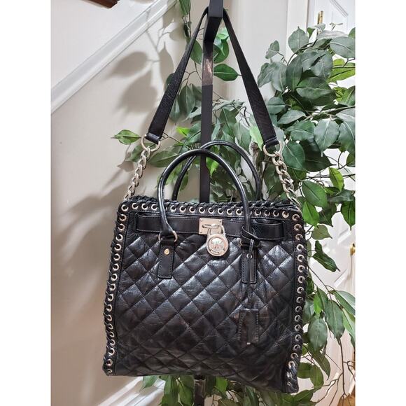 Michael Kors Black Women's Hamilton Quilted Leather Bags & Handbags - Picture 1 of 10